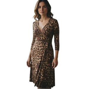Janette Fashion Leopard Print Wrap Dress Sz.L.